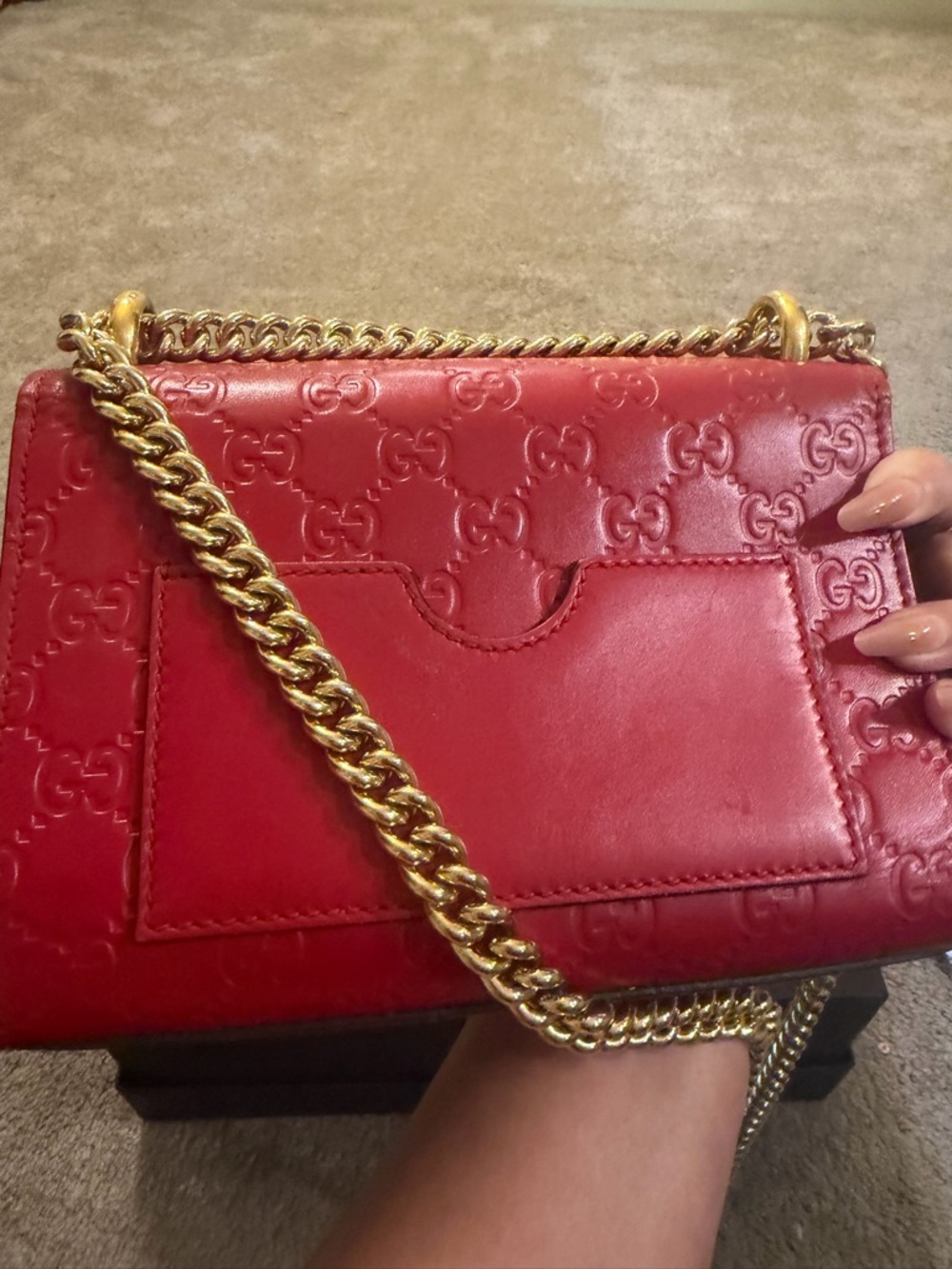 Authentic Gucci Padlock Guccissima Red Leather Shoulder Bag GG Gold Hardware - Picture 3 of 4